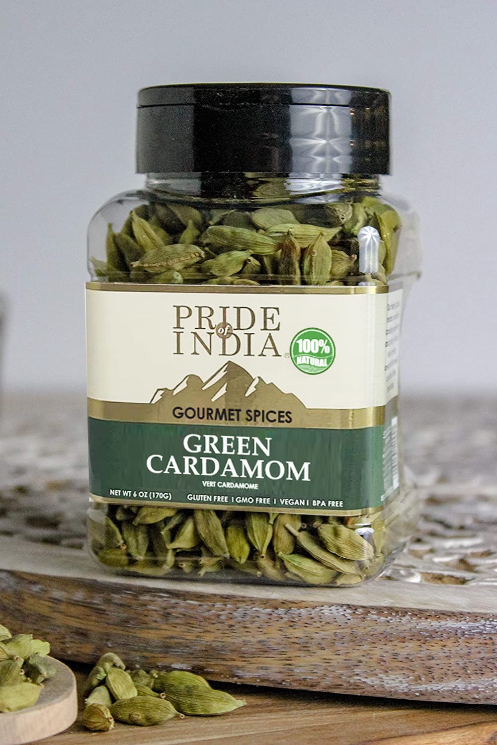 Pride Of India Green Cardamom Whole Spice - Gourmet Flavoring Agent - 6 oz - Organic Green Pods