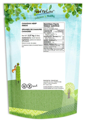 Food To Live Canadian Hemp Seeds, 5 Pounds - Raw Hearts, Hulled, Shelled, Kosher, Bulk, Vegan Superfood, Keto And Paleo Friendly