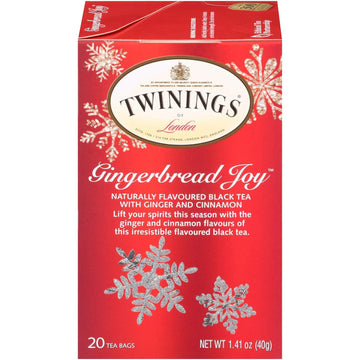 Twinings Gingerbread Joy Black Tea Individually Wrapped Bags, 20 Count (Pack Of 1), Ginger & Cinnamon, Caffeinated, Enjoy Hot Or Iced