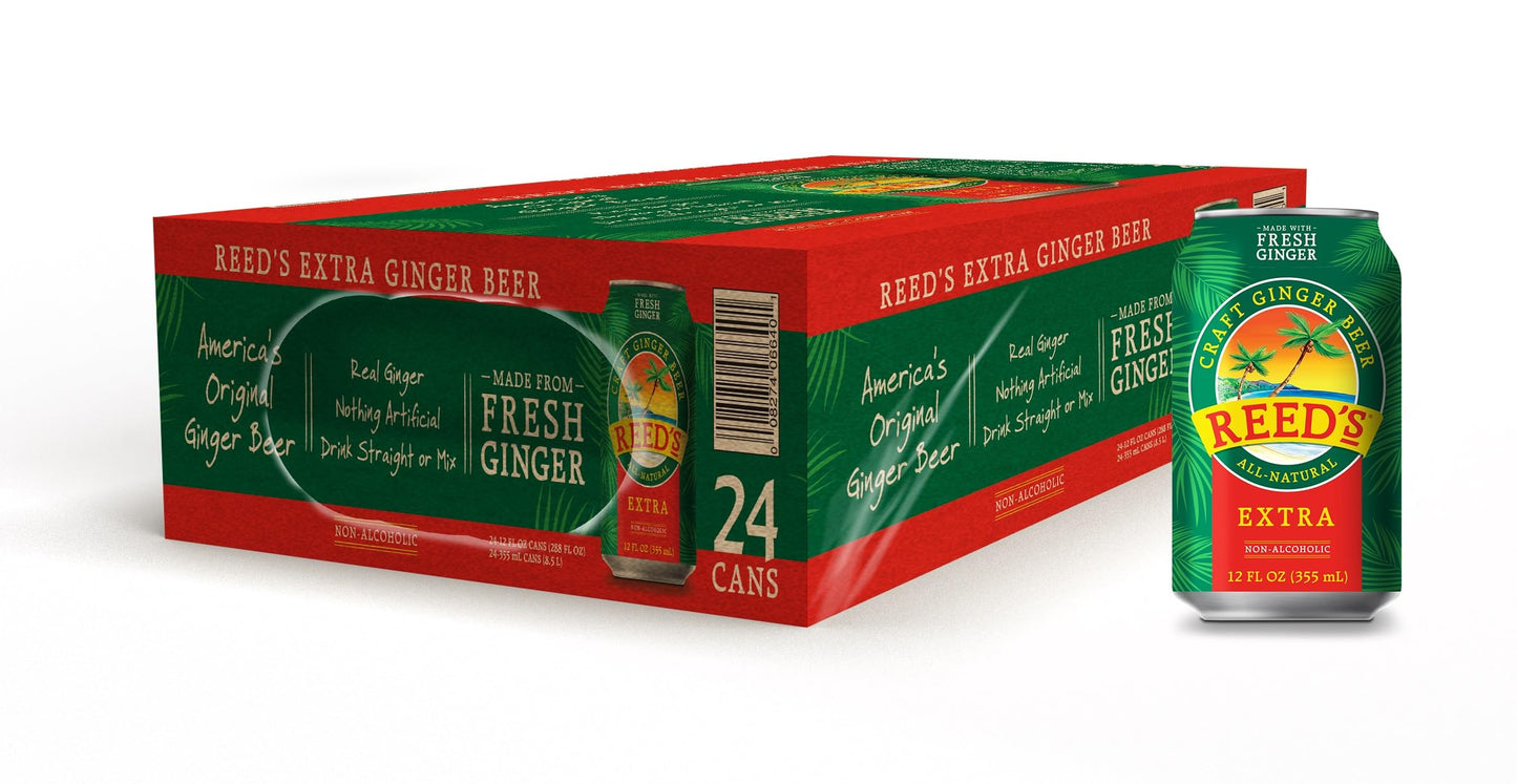 Reeds Extra Ginger Beer - Crafted with Fresh Ginger Root - 12oz Cans, 24 Pack