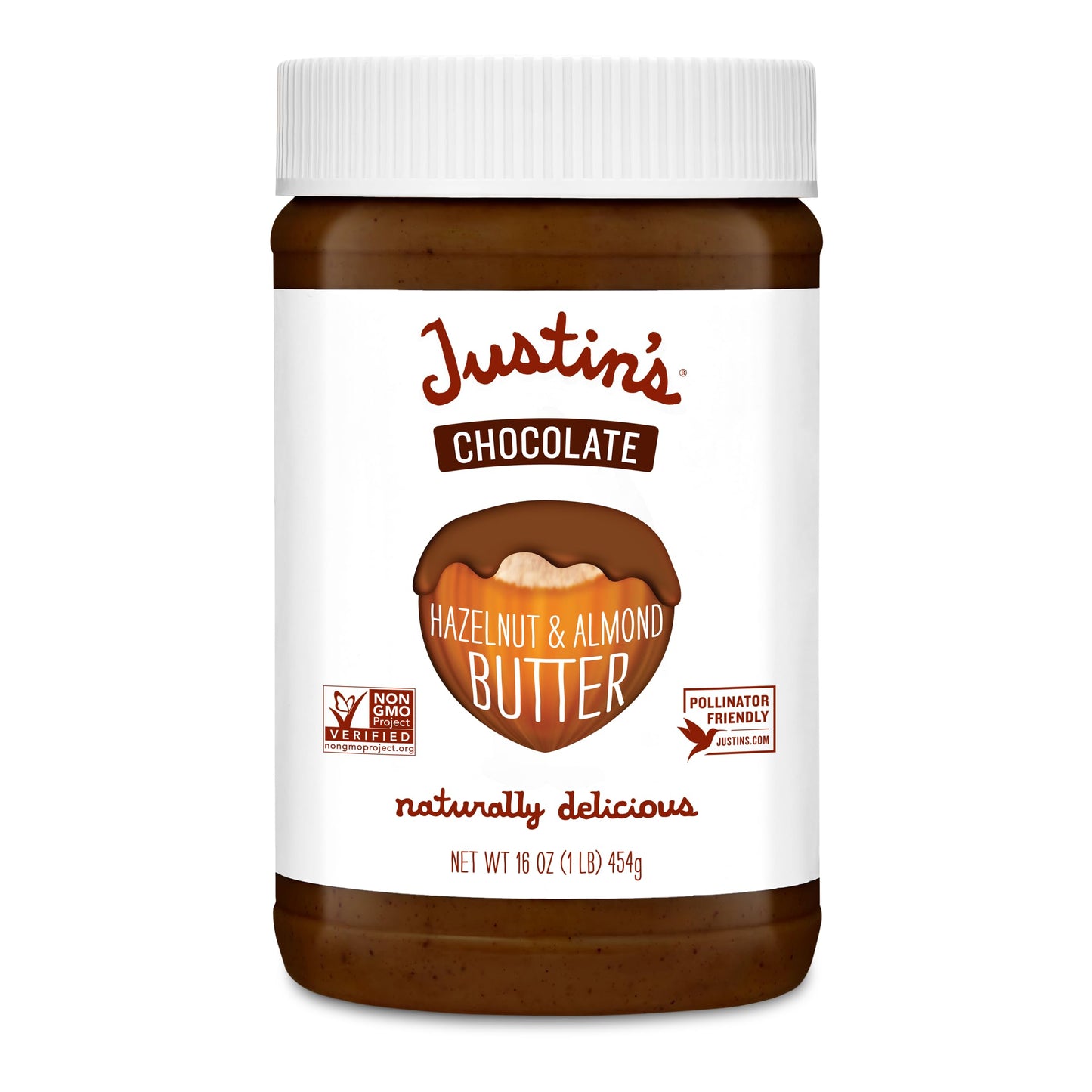 Justins Chocolate Hazelnut and Almond Butter, Organic Cocoa, No Stir, Gluten-free, Responsibly Sourced, 16 Ounce Jar (6 Pack)
