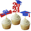 Graduation Cupcake Toppers Grad Party Decoration Food Picks Congrats Glitter Diploma Cap School Colors Supplies 24 Pcs Red Blue