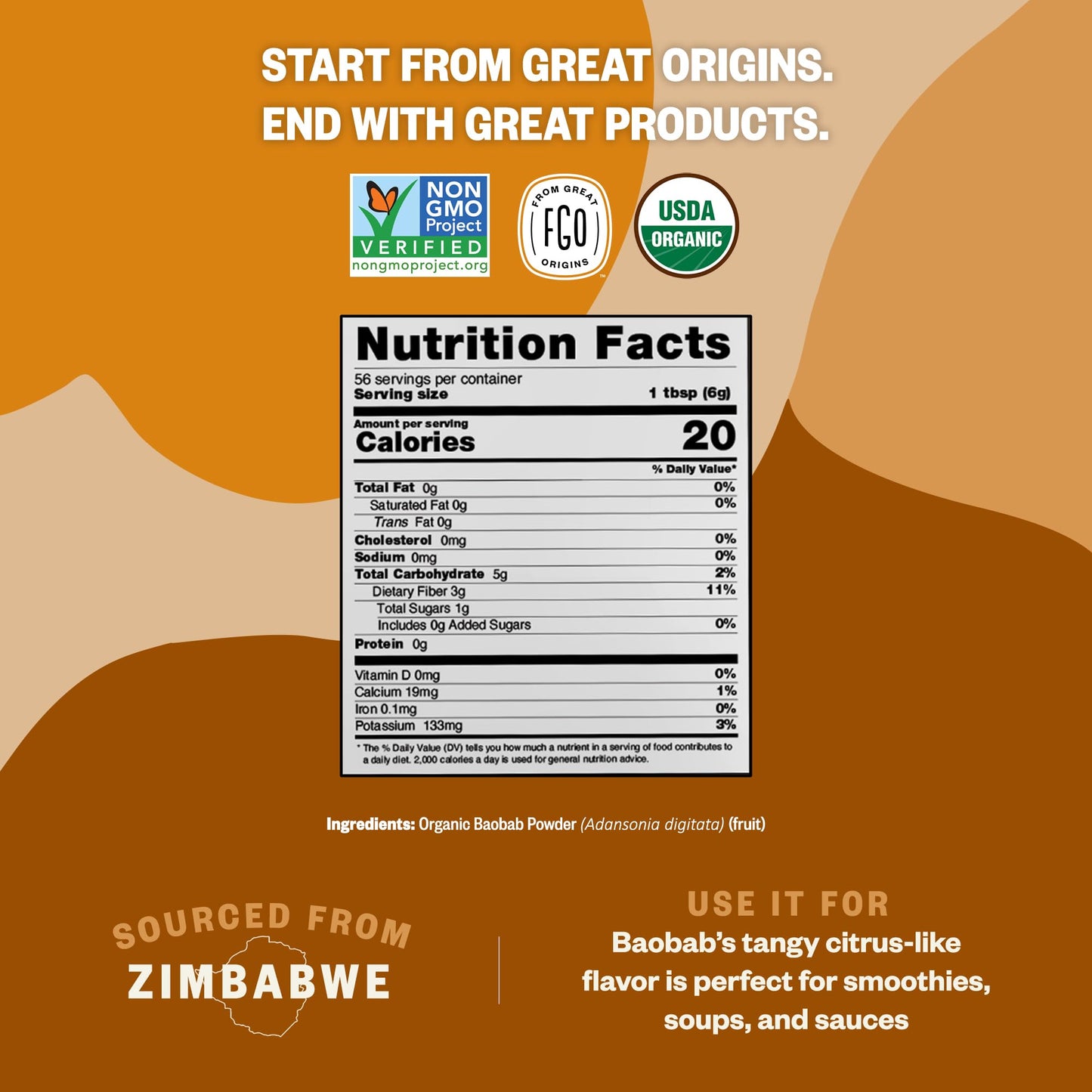 Fgo Organic Baobab Powder, From Zimbabwe, 12Oz (Pack Of 1)