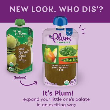 Plum Organics Stage 2, Organic Baby Food, Pear, Spinach, And Pea, 4 Ounce, New Look, Packaging May Vary.
