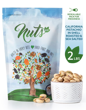 NUTS U.S. - California Pistachios | Roasted & Salted | No Wax, No Added Color or Flavor | NON-GMO and Natural | JUMBO SIZE Pista
