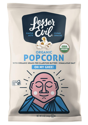 Lesserevil Organic Popcorn, Oh My Ghee Flavor, 5 oz Bags, Pack of 12
