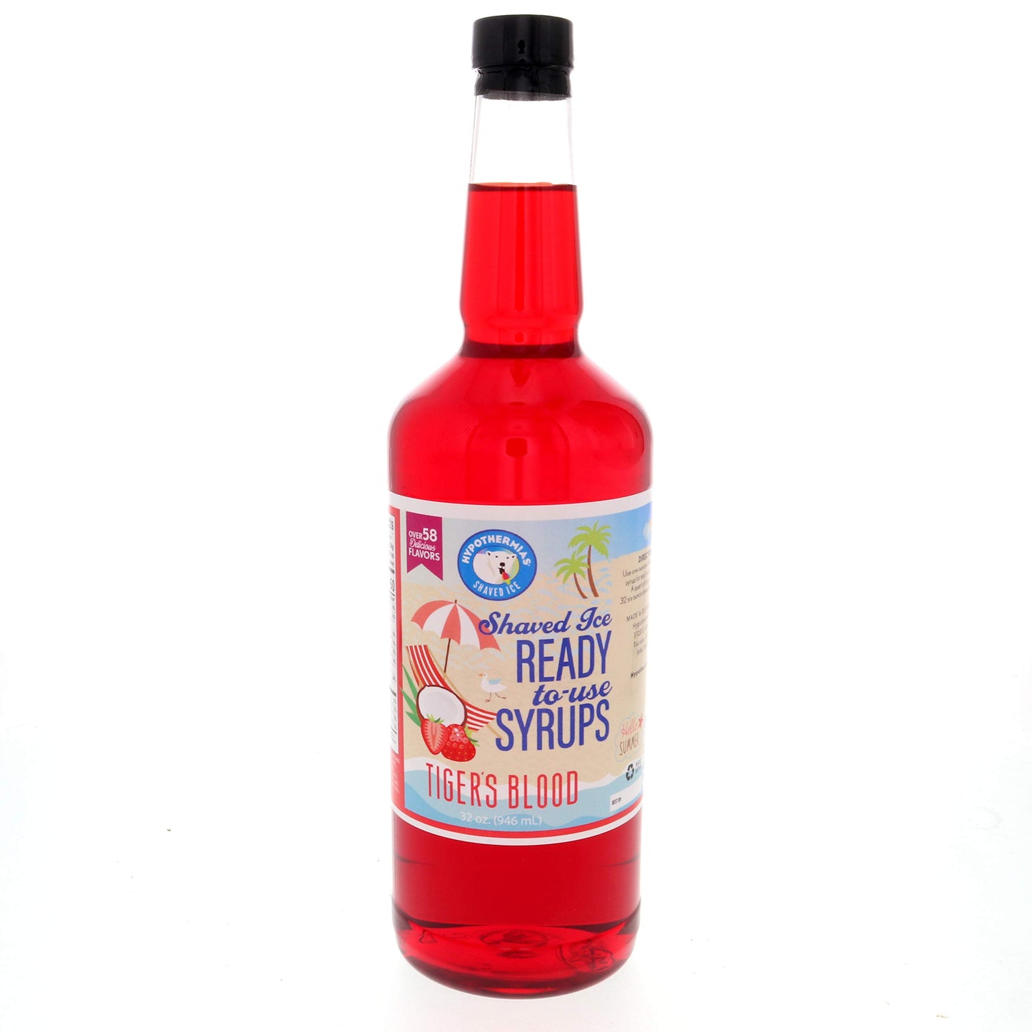 Hypothermias Shaved Ice & Snow Cone Syrup - BPA-Free Recyclable Plastic Bottle Quart (32 Fl. Oz) - Tiger's Blood - Made with Non