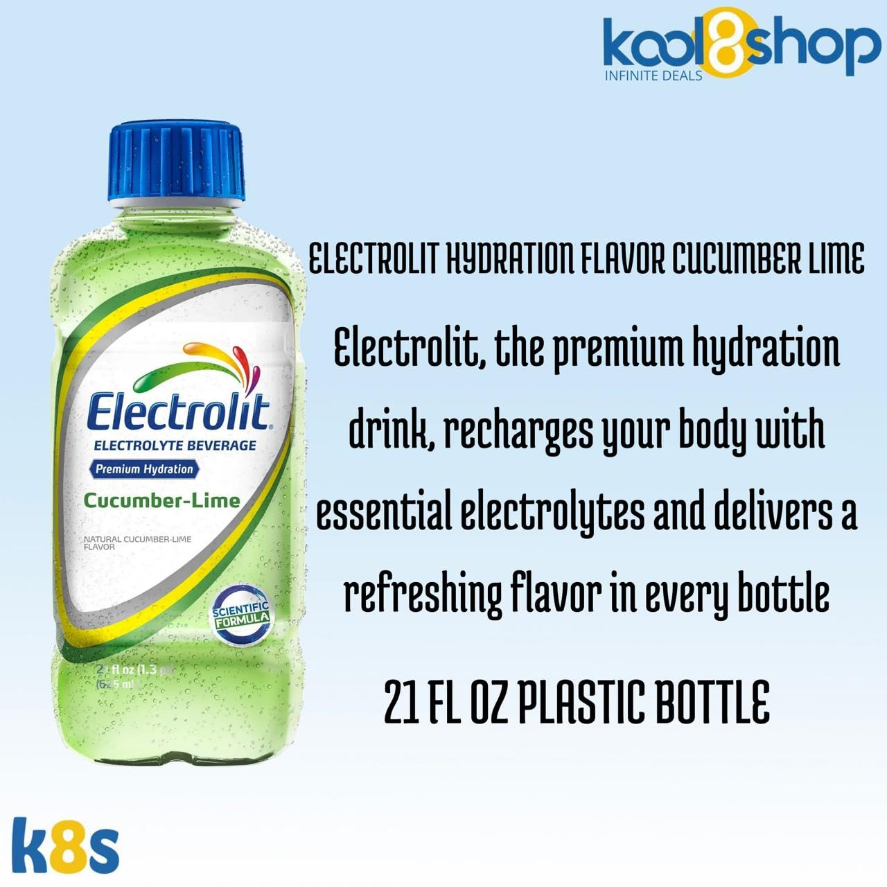 Electrolit Cucumber Lime Hydration Drink With Electrolytes 21 Fl Oz Plastic Bottles 9 Pack + 1 Microfiber Cooling Towel By Kool8