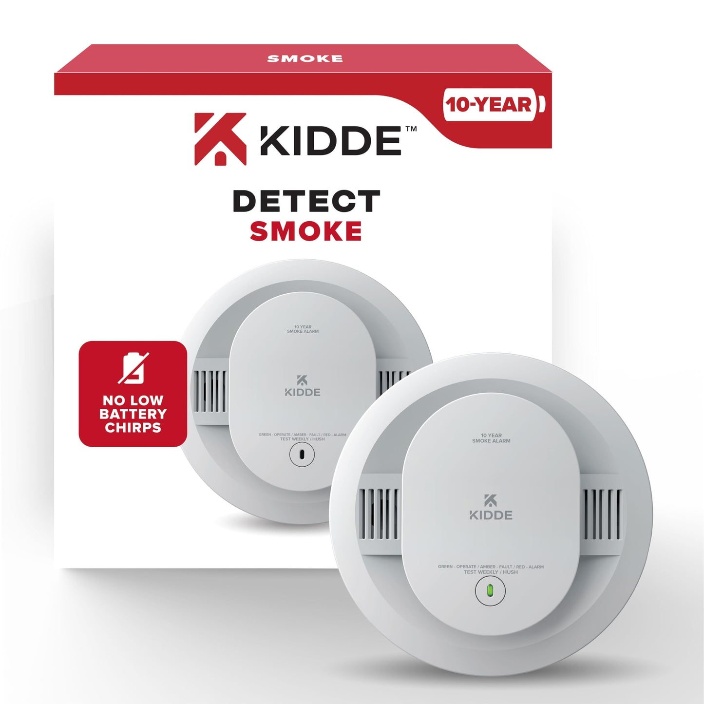 Kidde Smoke Detector, 10-Year Battery Powered, Led Warning Light Indicators