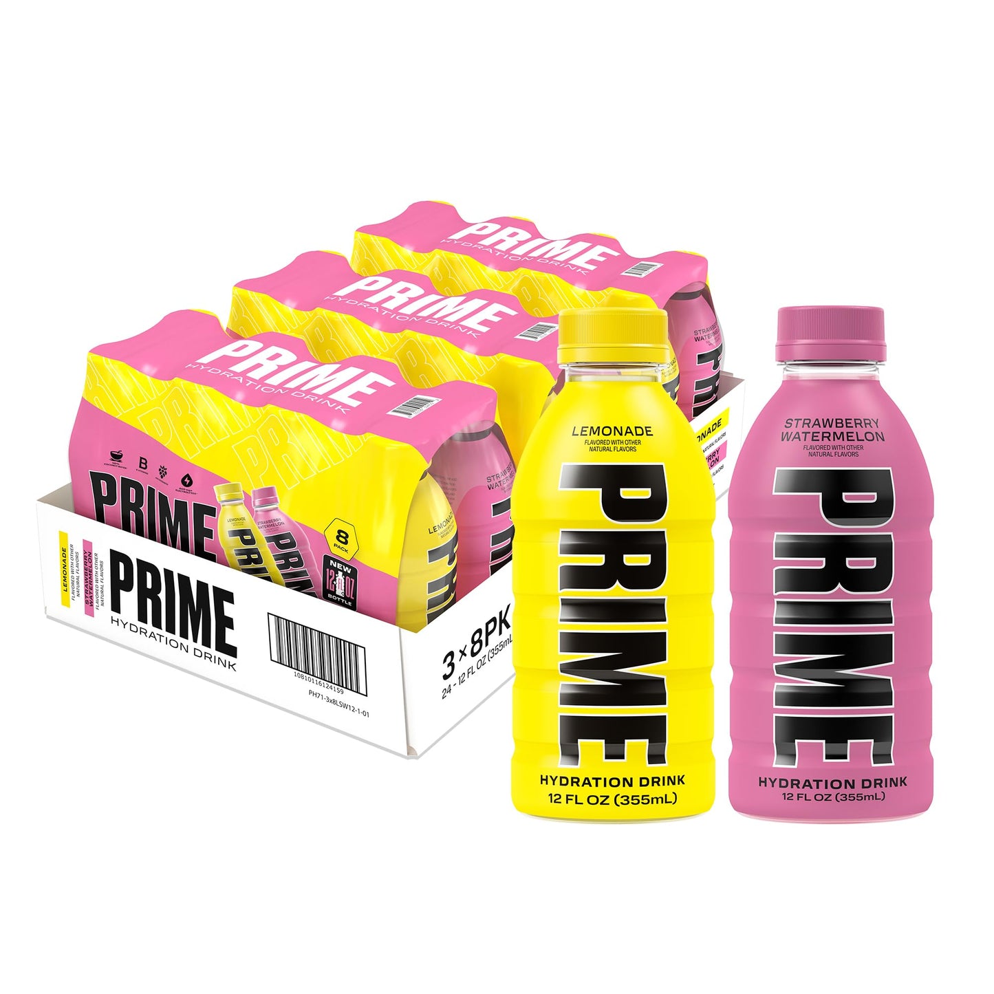 PRIME HYDRATION Sports Drinks Duo - Strawberry Watermelon & Lemonade, Electrolyte Enhanced, 250mg BCAAs, Low Sugar, 12 Fl Oz (Pack of 24)