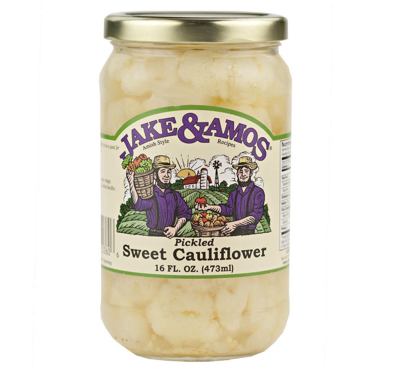 Jake & Amos Pickled Sweet Cauliflower, 16 Oz. Jar (Pack of Six)