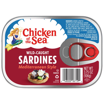 Chicken of the Sea Sardines, 3.75 Ounce Cans (Pack of 18), Mediterranean Style, Wild Caught Sardines, Packaging May Vary