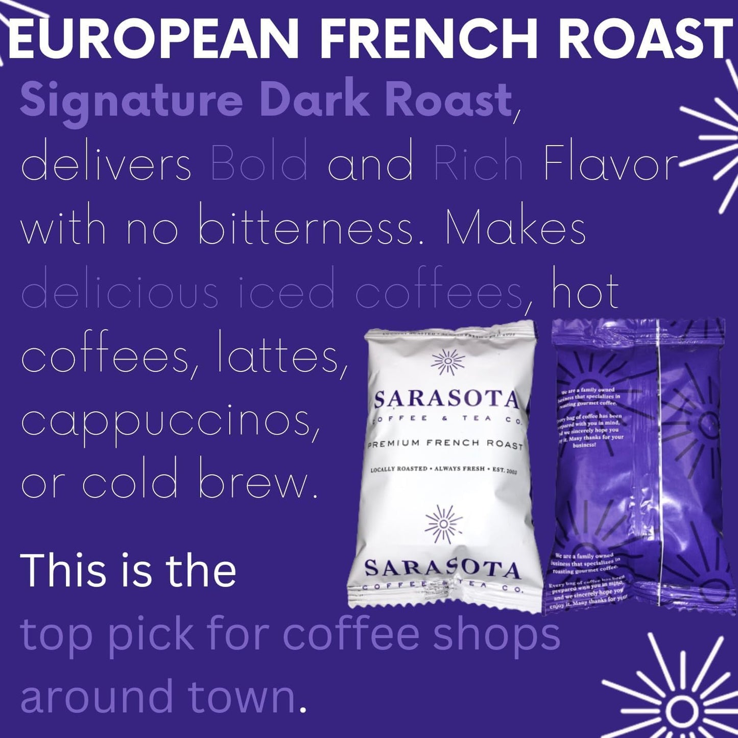 Sarasota Coffee Packs Bulk Ground Packets - Medium, Colombian & Dark Roast Variety - 1.75 Oz Bags, 100 Count