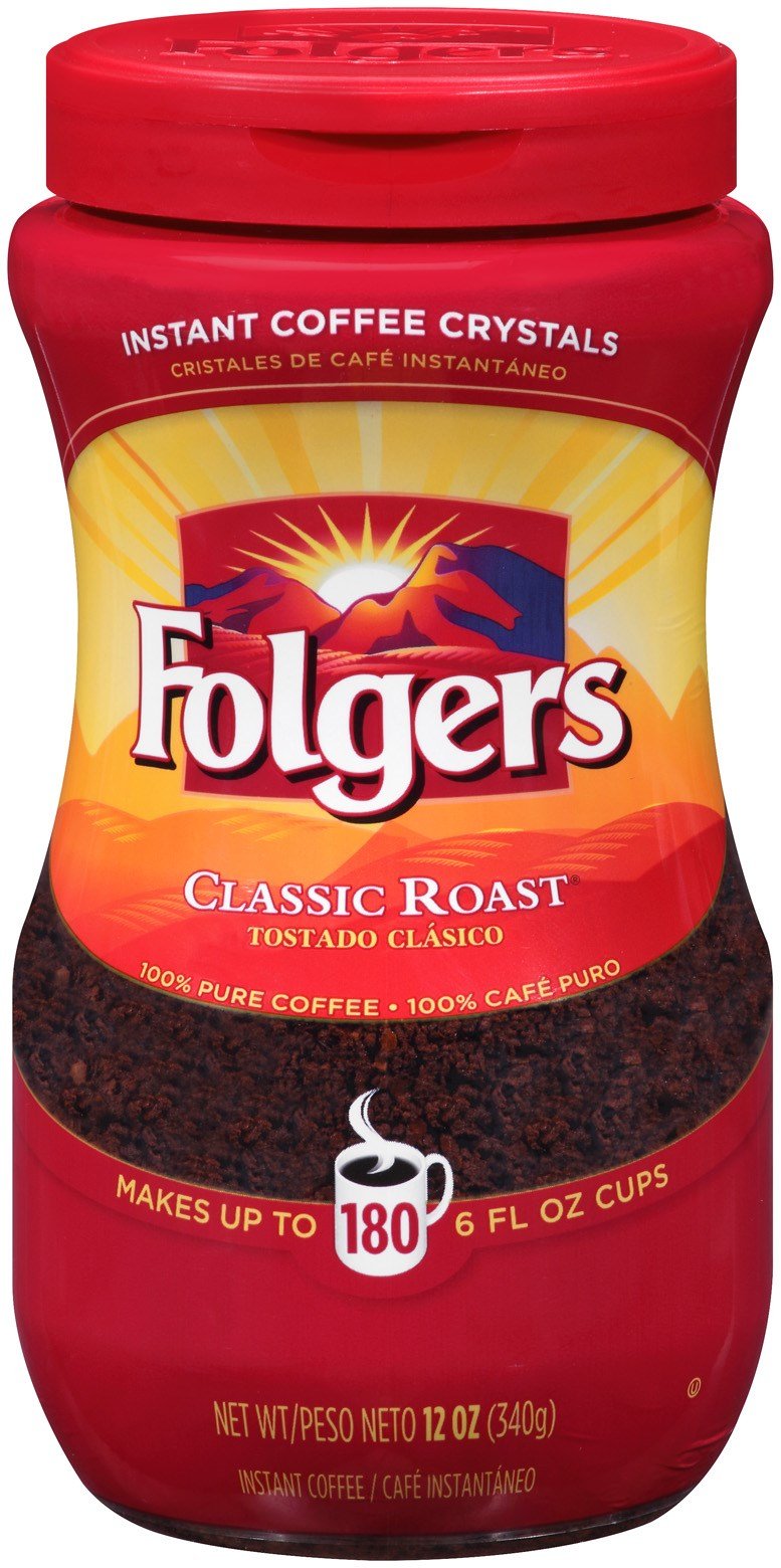 Folgers Classic Roast Instant Coffee, Pack of 12 Jars, 2 Ounce Each