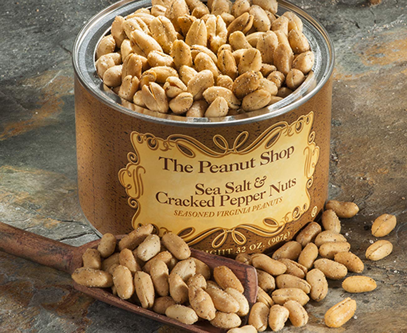 The Peanut Shop Of Williamsburg Seasoned Virginia Peanuts, Sea Salt & Cracked Pepper Seasoned (32 Ounce Pack Of 1) Peanuts No Additives, Nut Snack