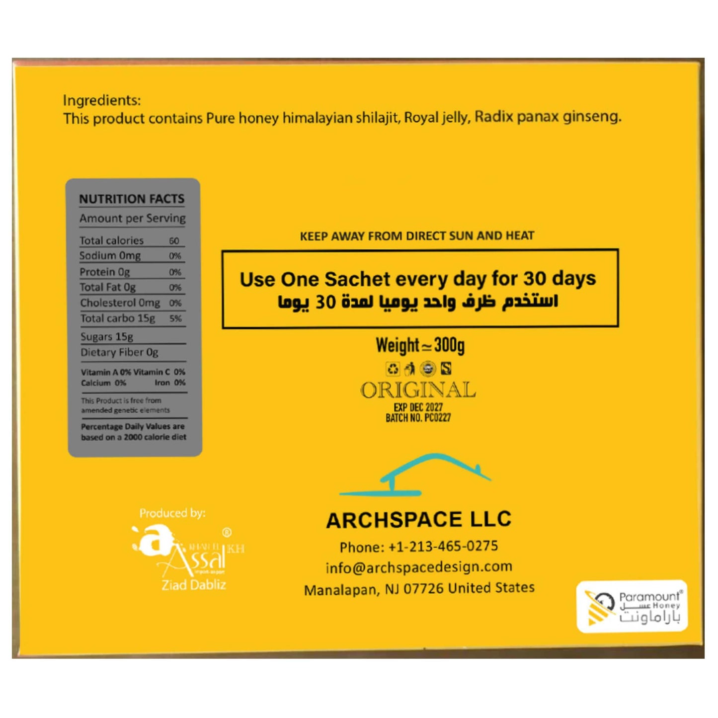 Paramount Organic Honey with Shilajit - Pure & Natural Jelly, Honey Bee Pollen (Large Pack of 30 Sachets 10Gram Each)