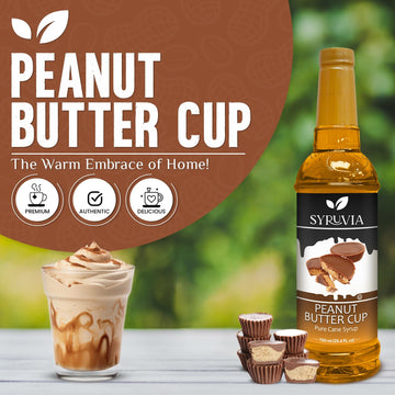 Syruvia Peanut Butter Cup Syrup - Peanut Butter Cup Coffee Syrup Flavor, 25.4 Fl Oz, Kosher, Gluten Free, Perfect For Coffee, Dr