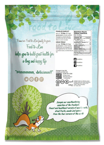 Food To Live - Pearl Barley, 15 Pounds Processed Hulled Barley, Cereal Grain, Kosher, Vegan, Bulk. Cooks Faster Than Hulled Barl