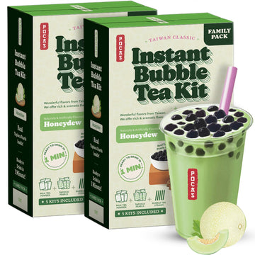 Pocas Bubble Tea Kit, Honeydew 2-Pack - Instant Milk Tea Powder with Authentic Tapioca Pearls for Instant Bubble Tea, 10 Kits