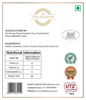 The Tea Heaven Kashmiri Kahwa Tea, Indian Loose Leaf Chai Tea With 6 All-Natural Ingredients, Spiced Green Tea, Loose Chai Tea F