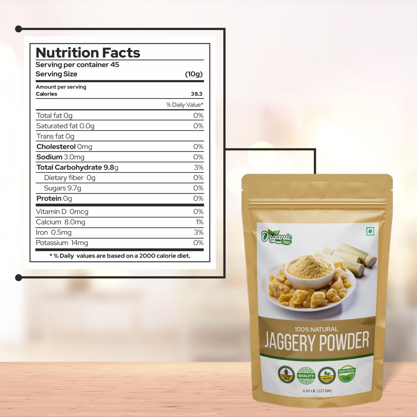 Organic Zing Jaggery Powder - 100% Unmature-themederated, Naturally Grown, 4 Ounce (Pack of 2)