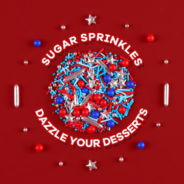 Patriotic Nonpareils Sprinkles For Cake Decorating, 4Th Of July Independence Day Memorial Day Red White And Blue 7Oz Star Toppin