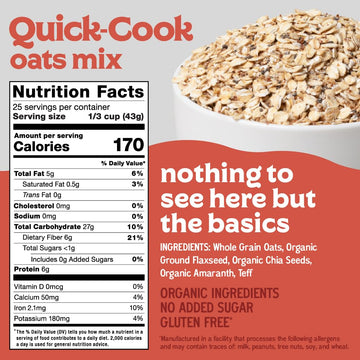 Easy Morning Quick Oats Sugar Free Mix Of Organic Ingredients Quick Rolled Oats, Chia Seeds, Flax Seeds, Amaranth, Teff Pr