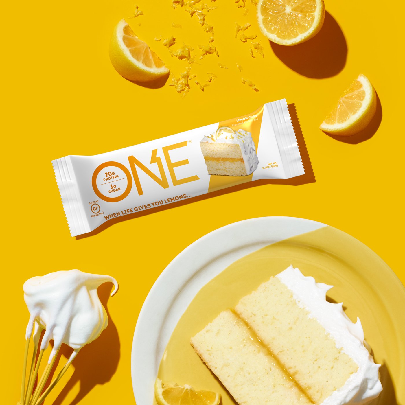 One Protein Bars, Lemon Cake, Gluten Free Protein Bars With 20G Protein And Only 1G Sugar, Guilt-Free Snacking For High Protein