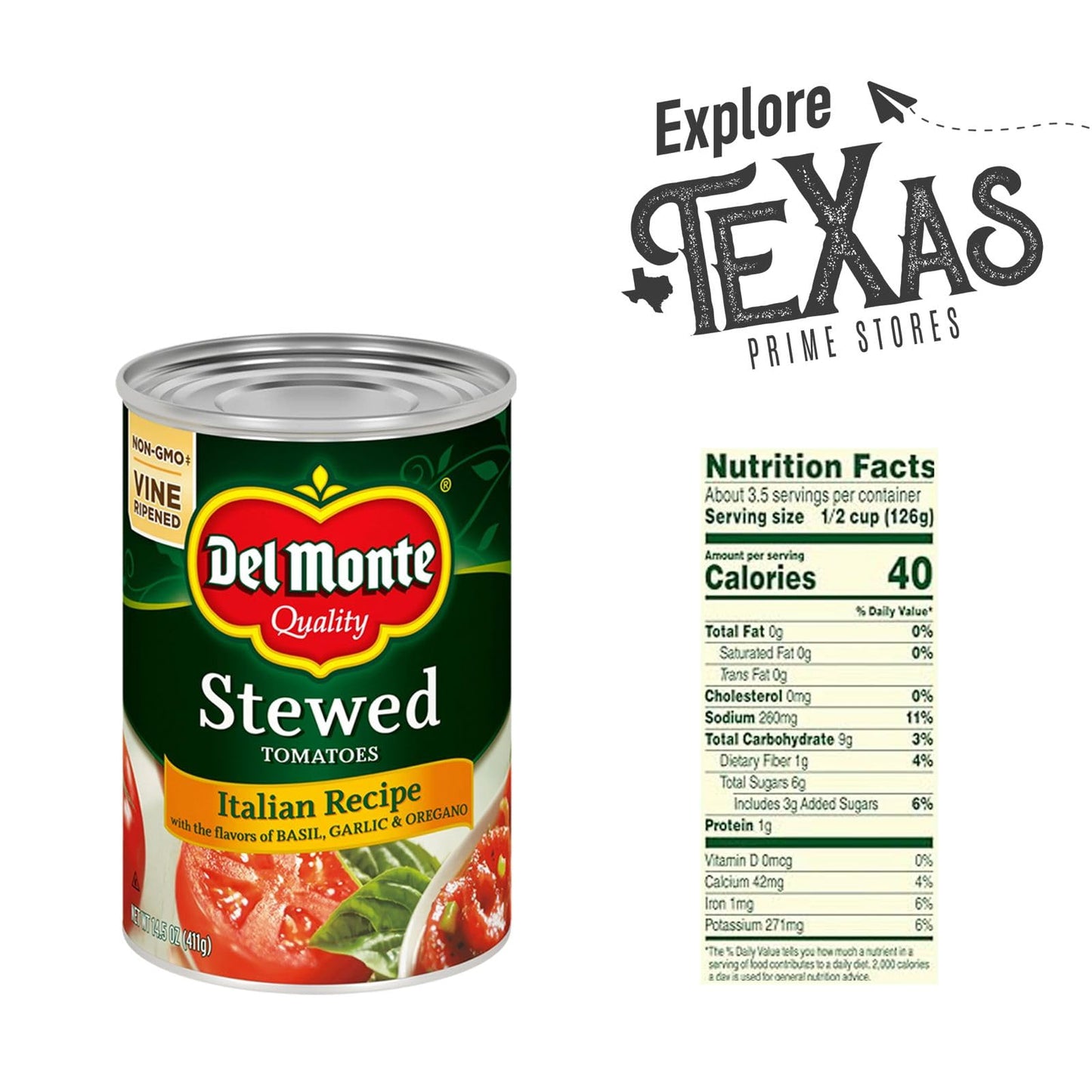 Del Monte - Lavinia Essentials Bundle: Tomatoes 12- Pack Of Stewed Italian Recipe With Basil, Garlic & Oregano Canned Vegetables