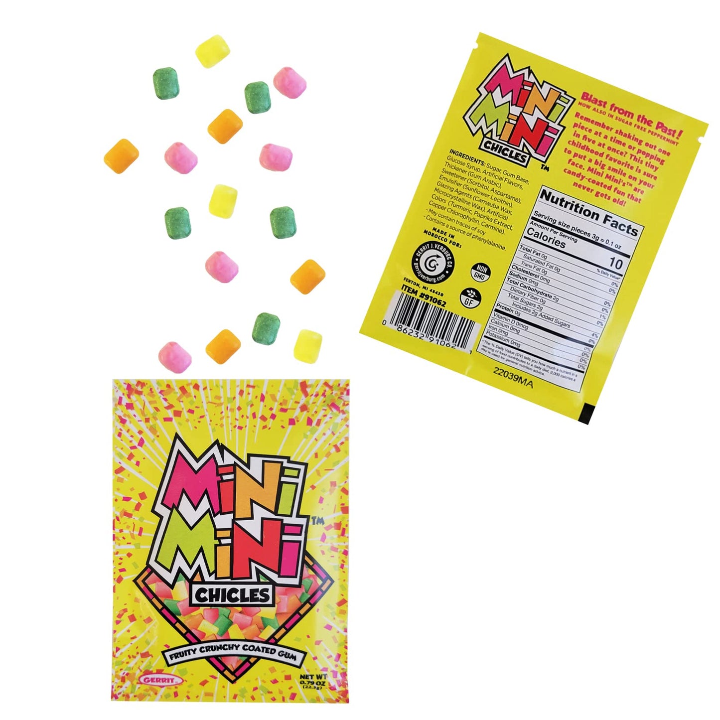 Fruidles Mixed Fruit Flavors Mini Chiclets Gum, Square Chicle Gum Tabs, Crunchy Candy Coated Gum, Candy Buffet Treats, Gluten-Free (12-Pack)