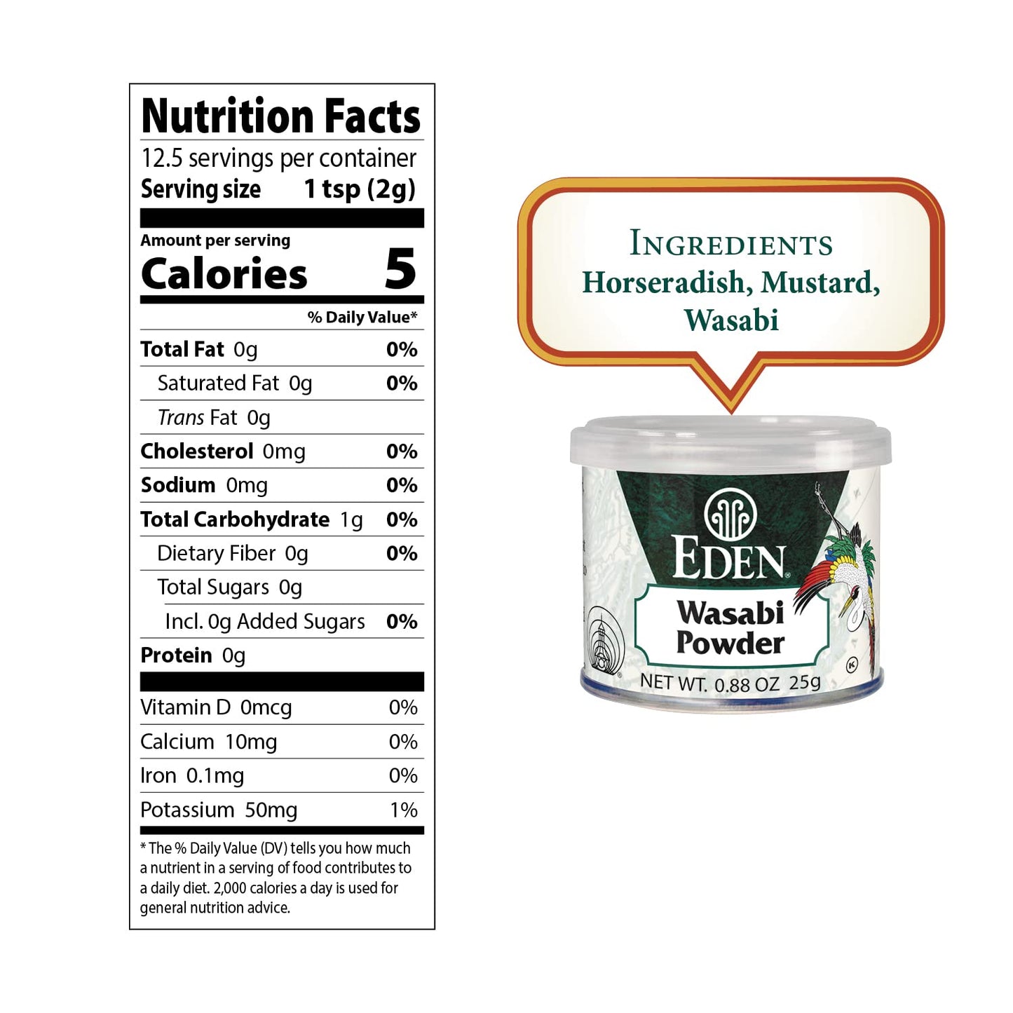 Eden Wasabi Powder, W/Real Japanese Horseradish, Fiery, Traditionally Made In Japan, 0.88 Oz