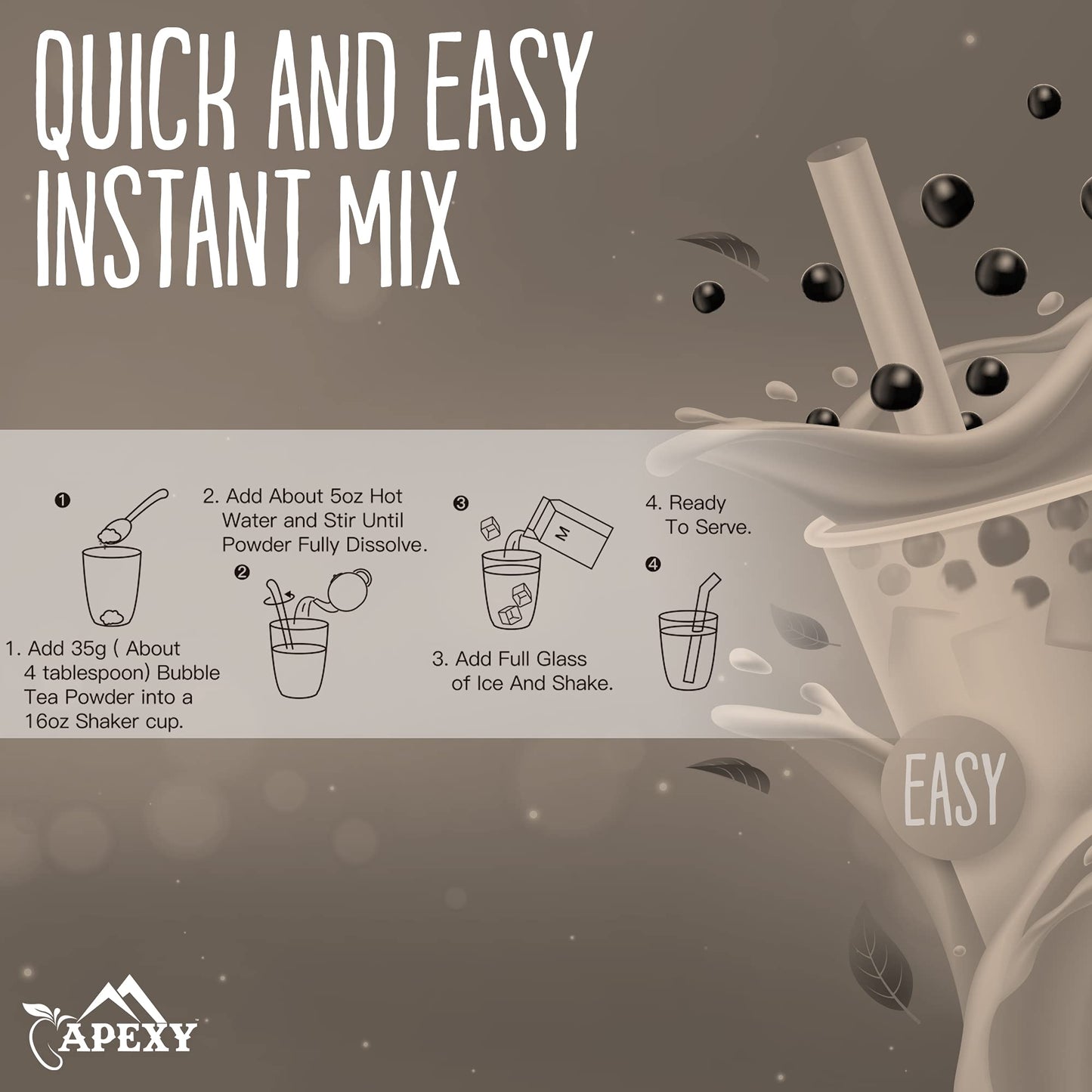 Apexy Premium Strawberry Bubble Tea Powder, 15.87 Oz, Instant 3-In-1 Smoothie Mix, Hot Or Cold Drinks, Made In Taiwan