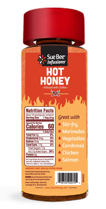 Sue Bee Hot Honey Infused with Chili, 12 Ounce, Pack of 6, Ideal for Ribs, Wings, and Burgers