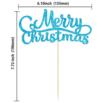 Gyufise 1 Pack Blue Glitter Merry Christmas Cupcake Toppers Holiday Xmas Cake Picks Decorations For Christmas Party Supplies Hap