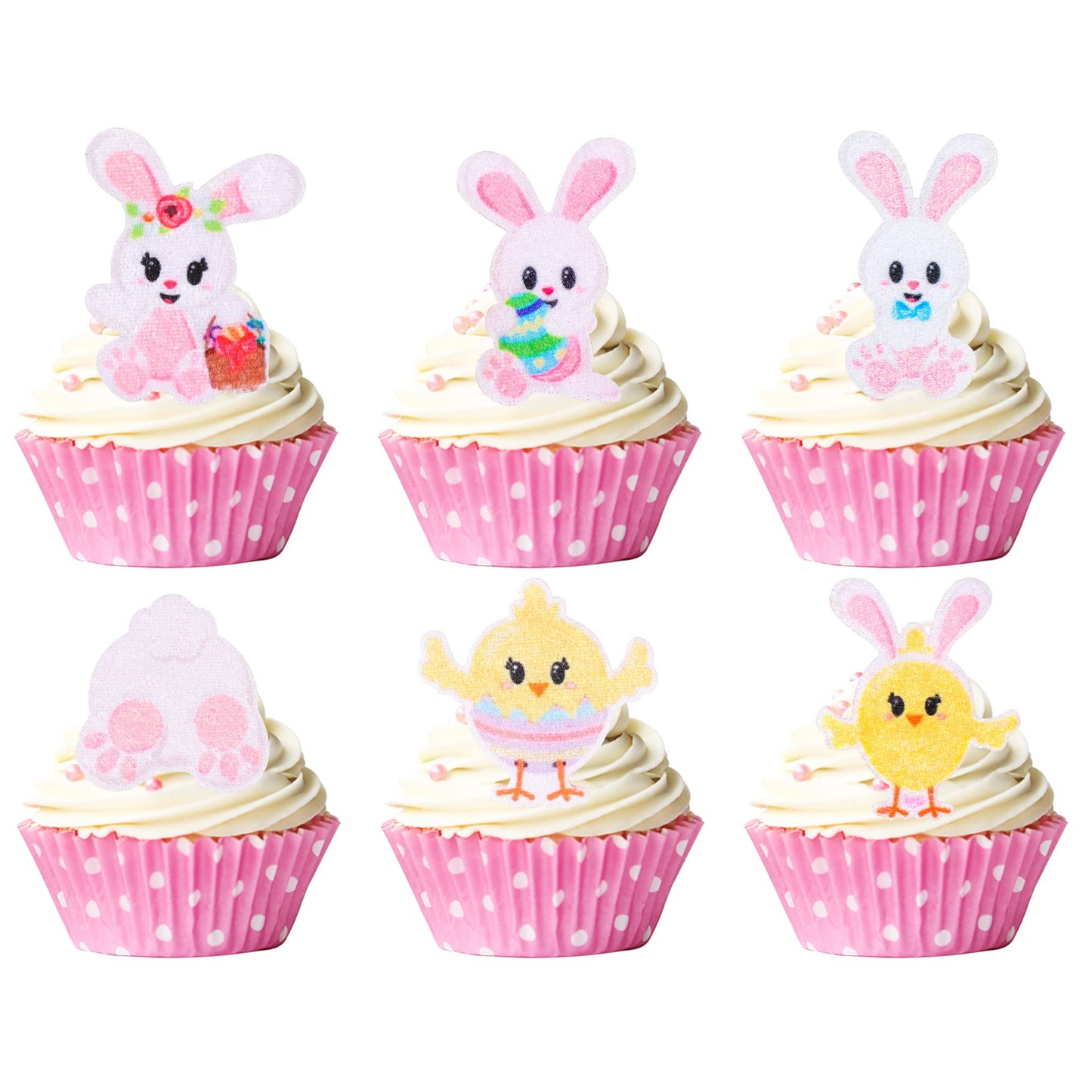 Gyufise 24 Pack Happy Easter Cupcake Toppers Bunny Rabbit Egg Chicken Cupcake Picks Happy Easter Theme Baby Shower Kids Birthday Party Cake Decorations Supplies