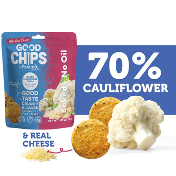 Good Chips Cauliflower Aged Cheese - Baked, No Oil - High Protein, Guilt Free Healthy Snacks - 1.23 Oz, Pack Of 6