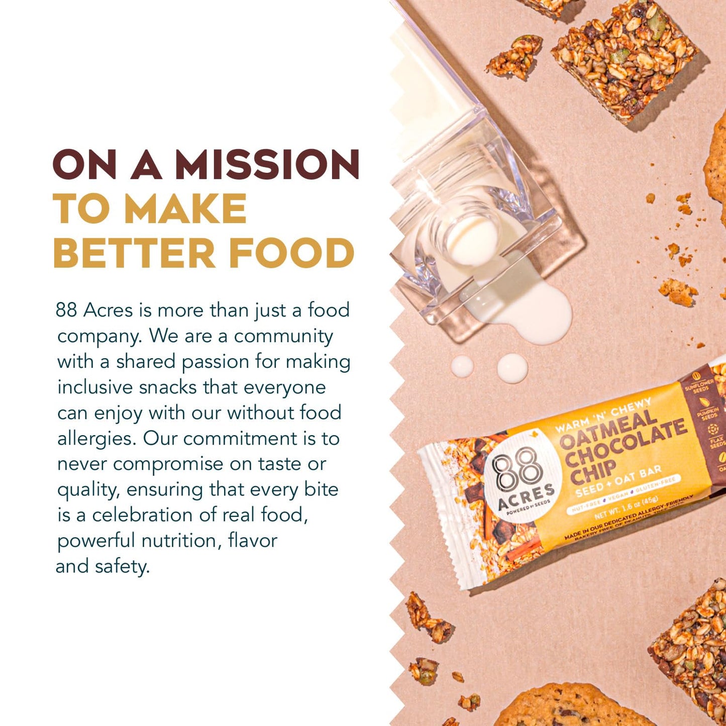 88 Acres Oatmeal Chocolate Chip Bar, 1.6 OZ, 1 Count, Non-GMO, Vegan Snack
