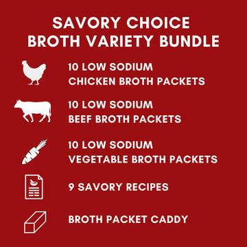 Savory Choice Reduced Sodium Broth Concentrate Variety Pack - 10 Each Of Beef, Chicken, Vegetable Packets (30 Total), 9 Soup & S