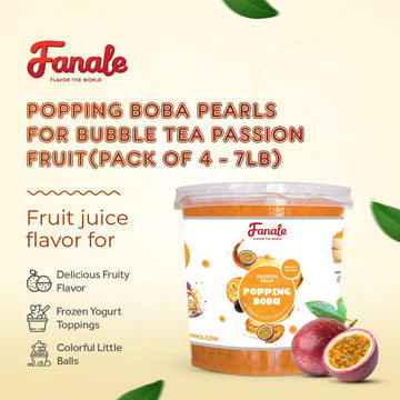 Fanale Passion Fruit Popping Boba Pearls, Vegan, Non Gmo, Gluten Free, Fat Free, Perfect For Bubble Tea, Smoothies, Ice Cream, D