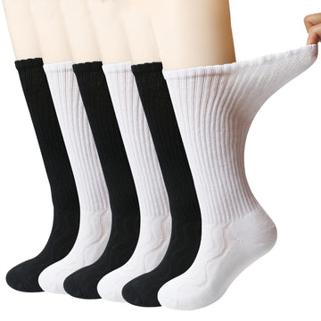+Md 6 Pairs Non-Binding Men'S Cushioned Moisture Wicking Diabetic Crew Dress Socks 13-15 3Black/3White