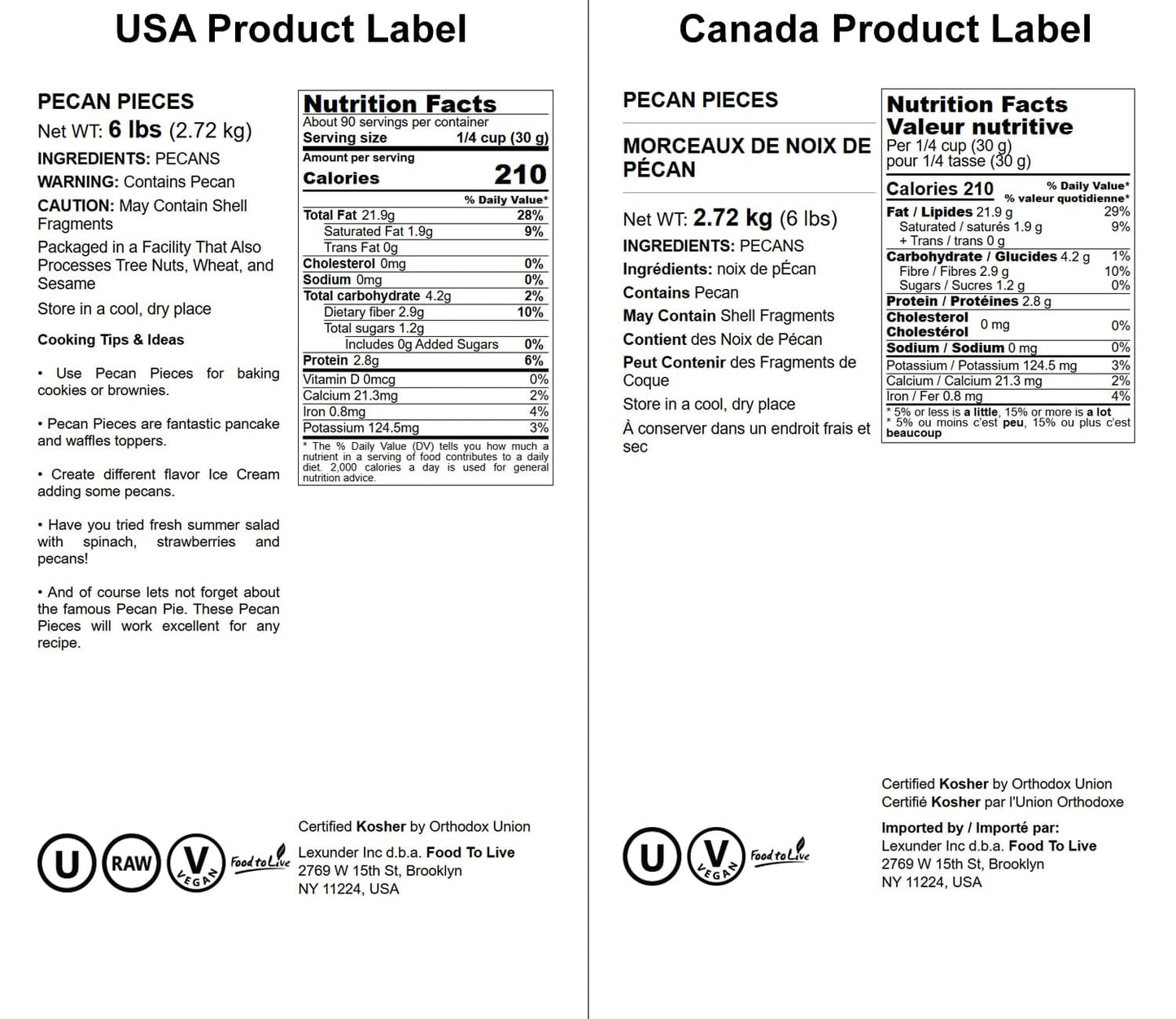 Food To Live Pecan Pieces, 6 Pounds - Chopped Raw Pecan Nuts, Unsalted, Unroasted, Shelled, Kosher, Vegan, Sirtfood, Bulk. Good