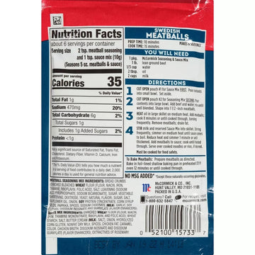 Mccormick Sweedish Meatballs Sauce Mix (2.11 Oz Packets) 4 Pack
