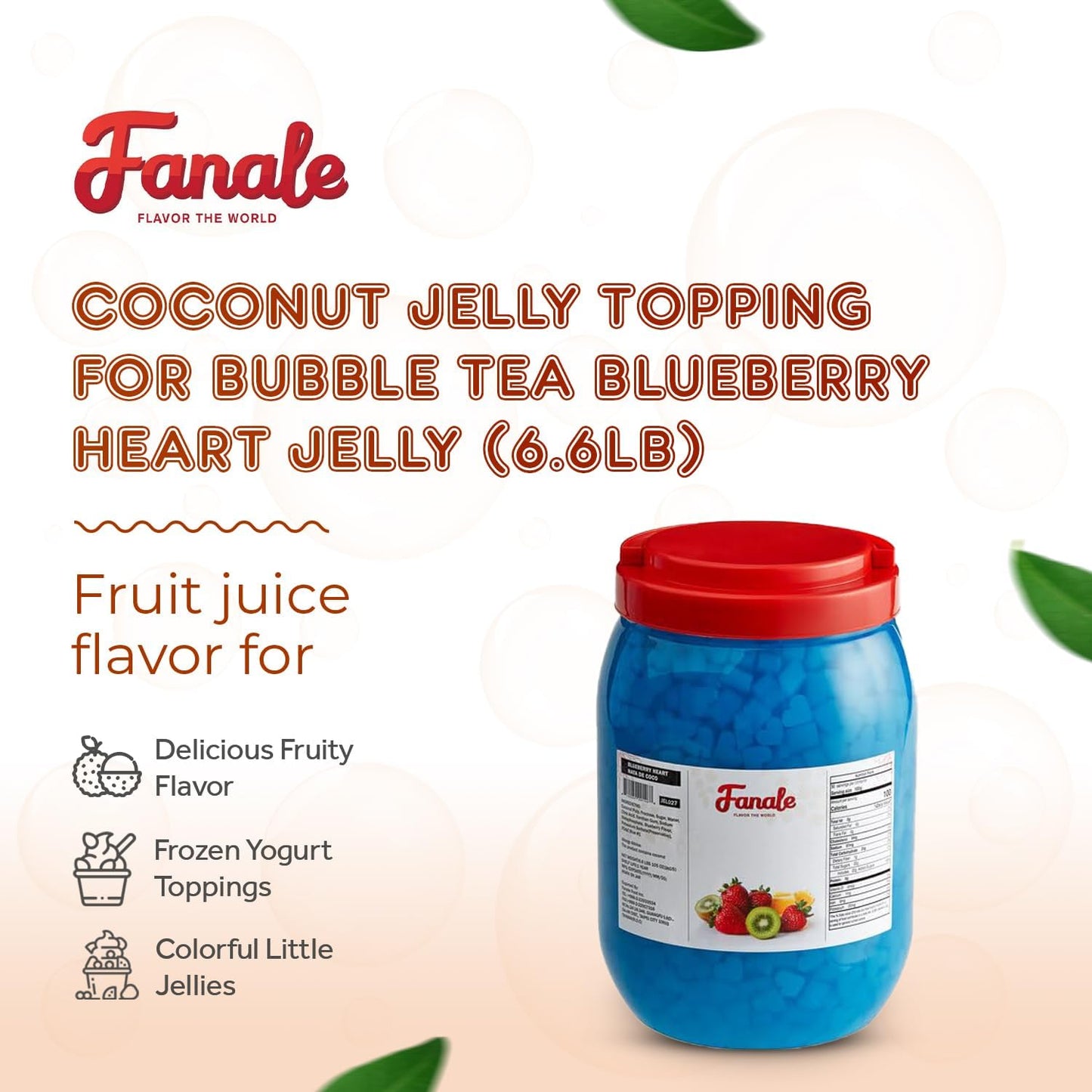 New Fanale Coconut Jelly Topping Nata De Coco For Boba Tea | Ice Cream | Yogurt | Smoothie | Milk Tea | Desserts (Blueberry Hear