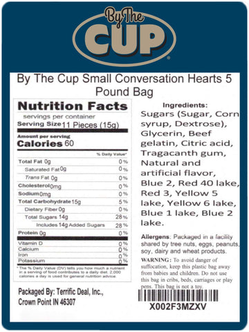By The Cup Small Candy Conversation Hearts, 5 Pound Bulk Bag
