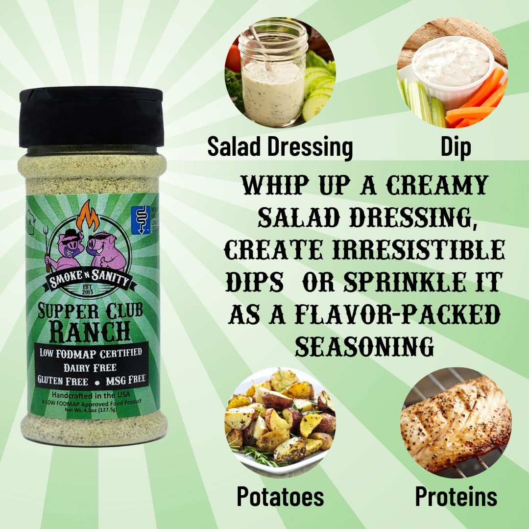 Smoke n Sanity Ranch Seasoning, Low FODMAP, Gluten Free, Dairy Free, 9 oz Shaker