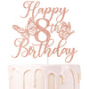 Rose Gold Glitter Happy 8th Birthday Cake Topper, Butterfly Happy/Cheers to 8 Years, Butterfly Themed 8th Party Decorations for