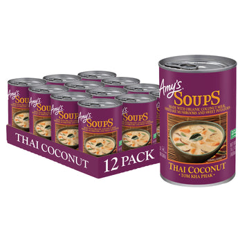 Amy'S Soup, Vegan Thai Coconut Soup, Tom Kha Phak, Gluten Free, Made With Organic Coconut Milk & Sweet Potatoes, Canned Soup, 14.1 Oz (12 Pack)