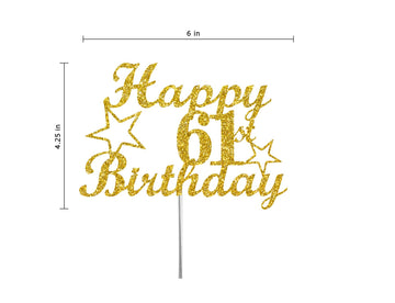 61 Birthday Cake Topper Gold Glitter, Party Decoration Ideas, Enhanced Quality, Sturdy Doubled Sided Glitter, Acrylic Stick. Made In Usa (61St)