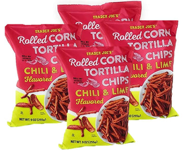 Trader Joes Rolled Corn Tortilla Chips Chili & Lime Flavored Net Wt. 9 Oz (255g) - Pack of 4