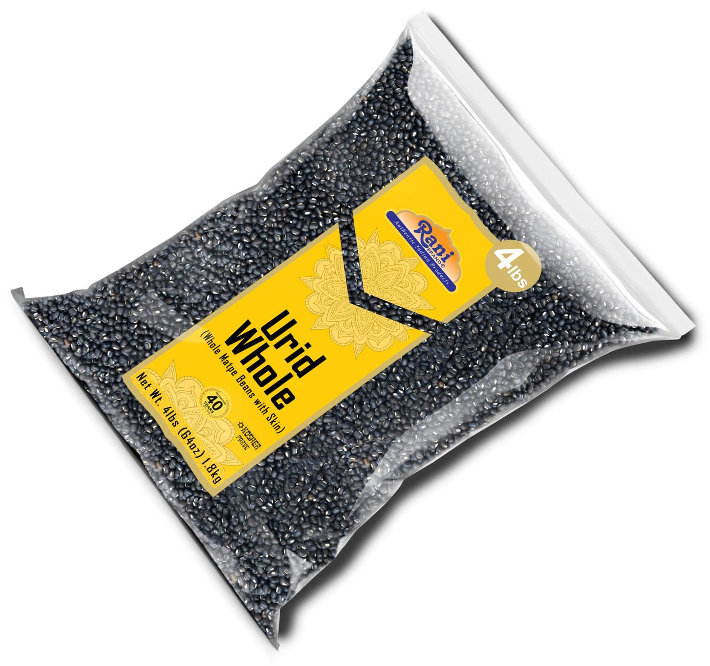 Rani Urid/Urad Whole Black (Matpe Beans With Skin) Indian Lentils 64Oz (4Lbs) 1.81Kg Bulk~ All Natural | Gluten Friendly | Non-Gmo | Kosher | Vegan | Indian Origin